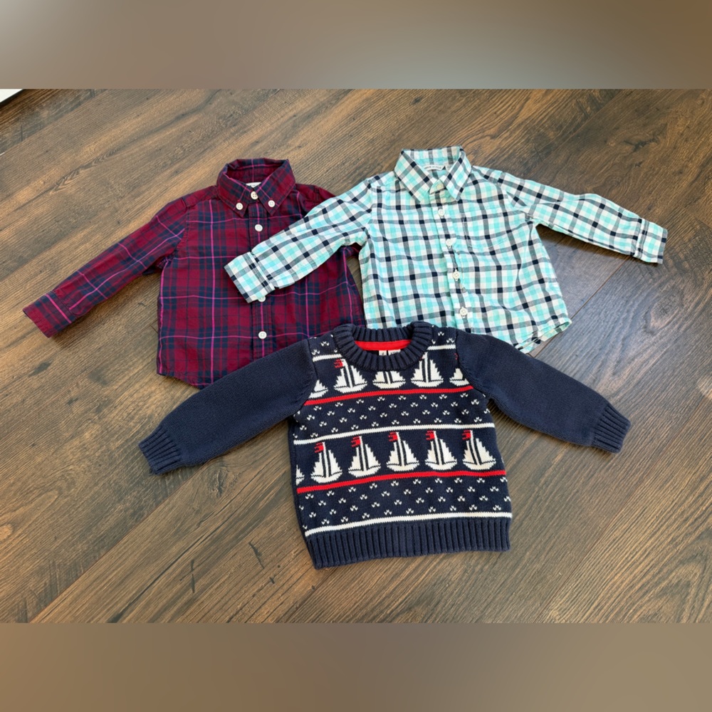 Bundle of Janie and Jack Boys Sweater and Button Downs Size 6-12 Months